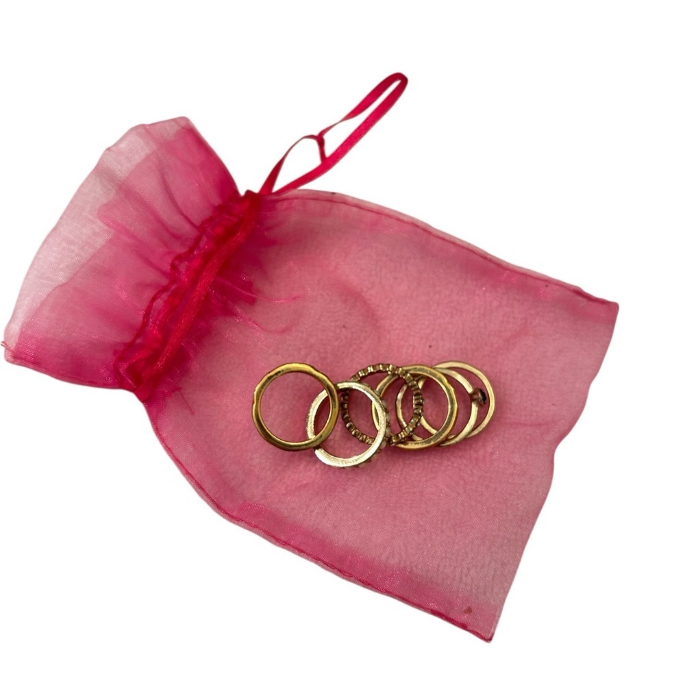 Artisan set of 6 Gold tone Stackable Rings Pearl cubic zirconia in bag size 7
